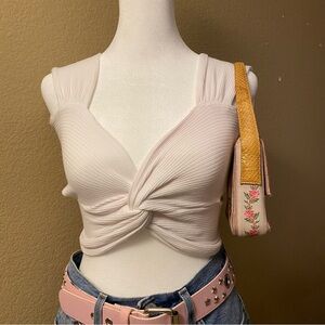 Charlotte Russe Cream Twist-Front Crop Top